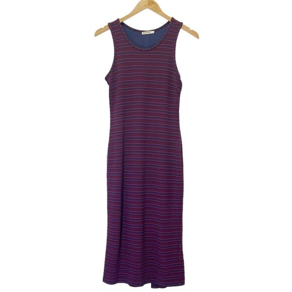 Marine Layer Lexi Rib Daytime Midi Tank Dress Cabernet Navy Stripe Size Large - Picture 2 of 14